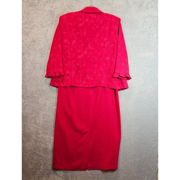 Sag Harbor Womens 16 Red Two-Piece Dress Jacket Set career Formal embroidered - Picture 2 of 16